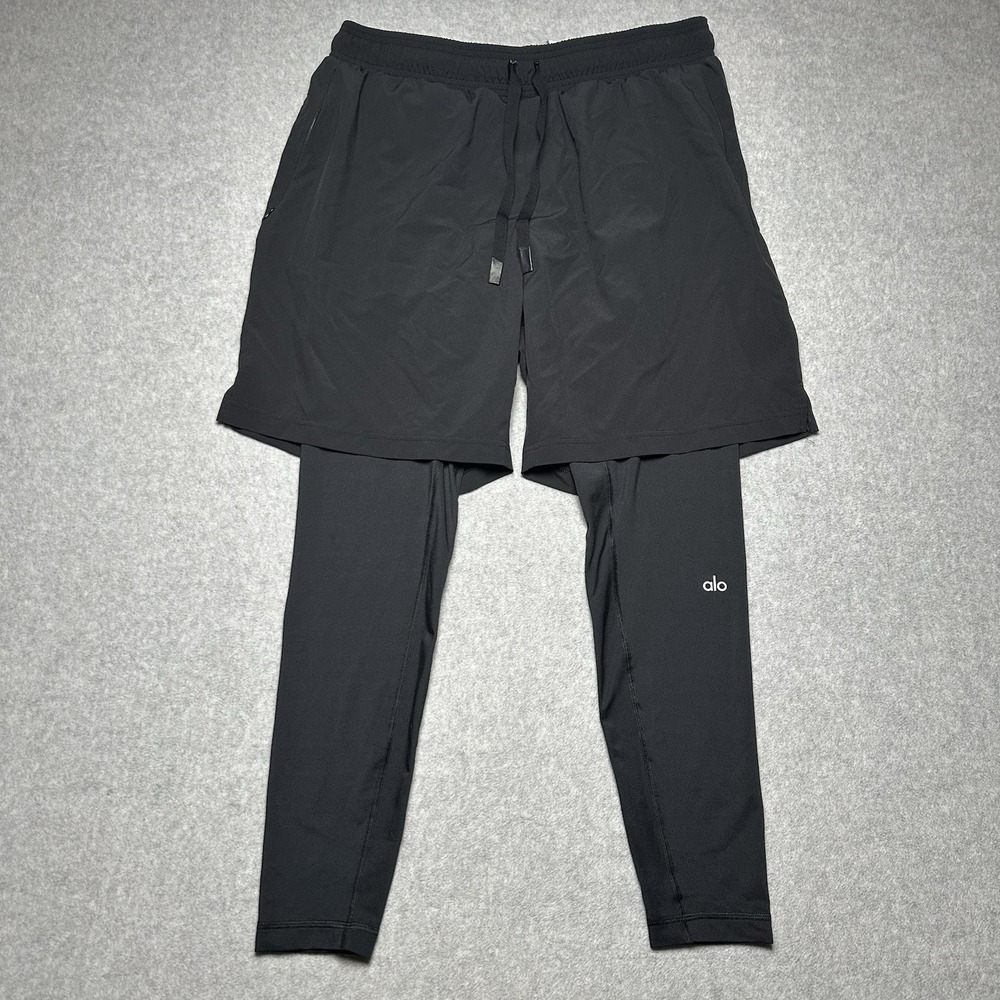 ALO Yoga Mens Black Stability 2-in-1 Pants XL Tights Shorts Activewear RN87370